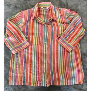 Vintage Alia Colorful Striped Cotton Blend Shoulder Pads Button Down Top 14P